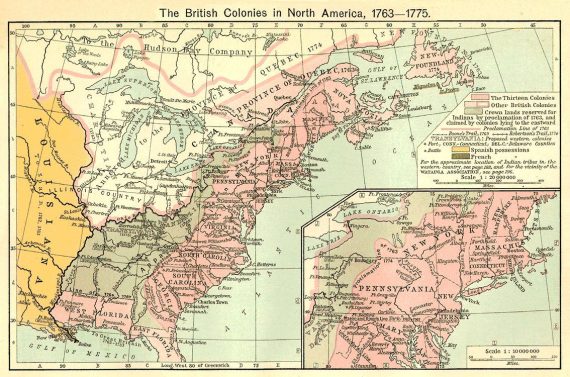 Map of British Colonies in North America 1763-1775